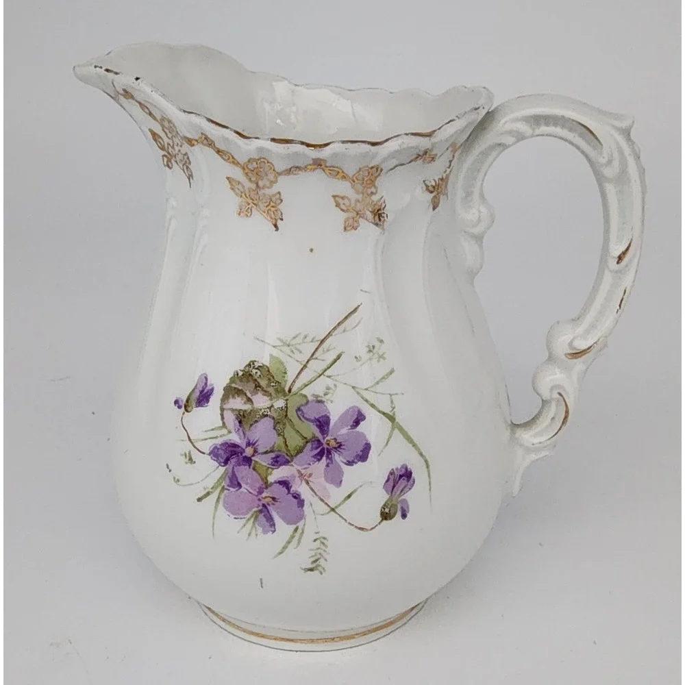 Vtg KPM Germany Porcelain Tea Set White Violets Gold 3pc Floral PLEASE READ